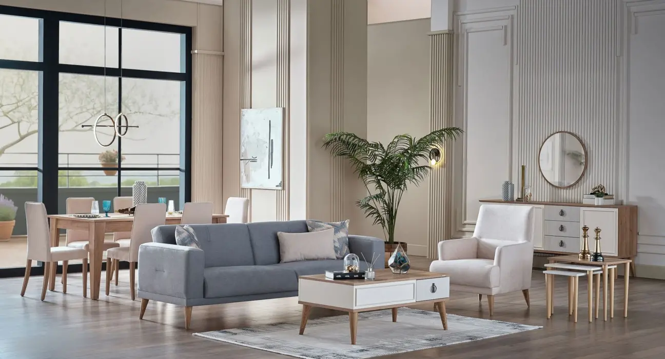 2026 Bellona Caldera Koltuk Takımı Krem ve Mavi Renk Kombinasyonu