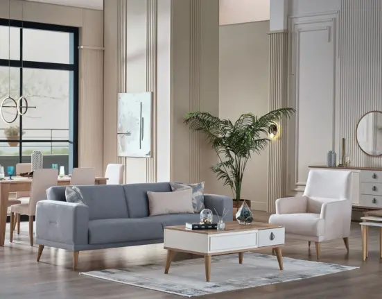 2026 Bellona Caldera Koltuk Takımı Krem ve Mavi Renk Kombinasyonu