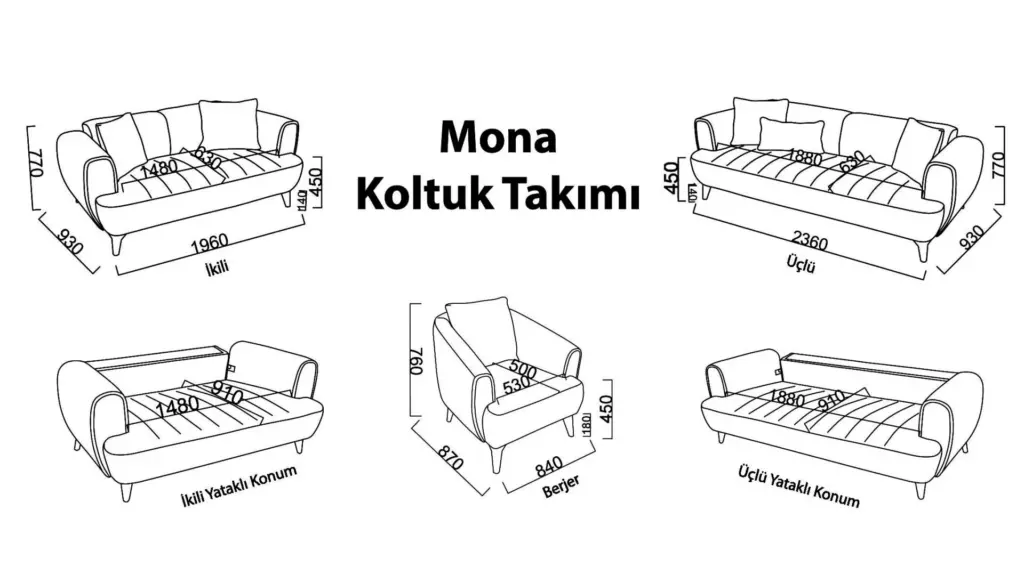 Bellona Mona Koltuk Takımı ölçüleri